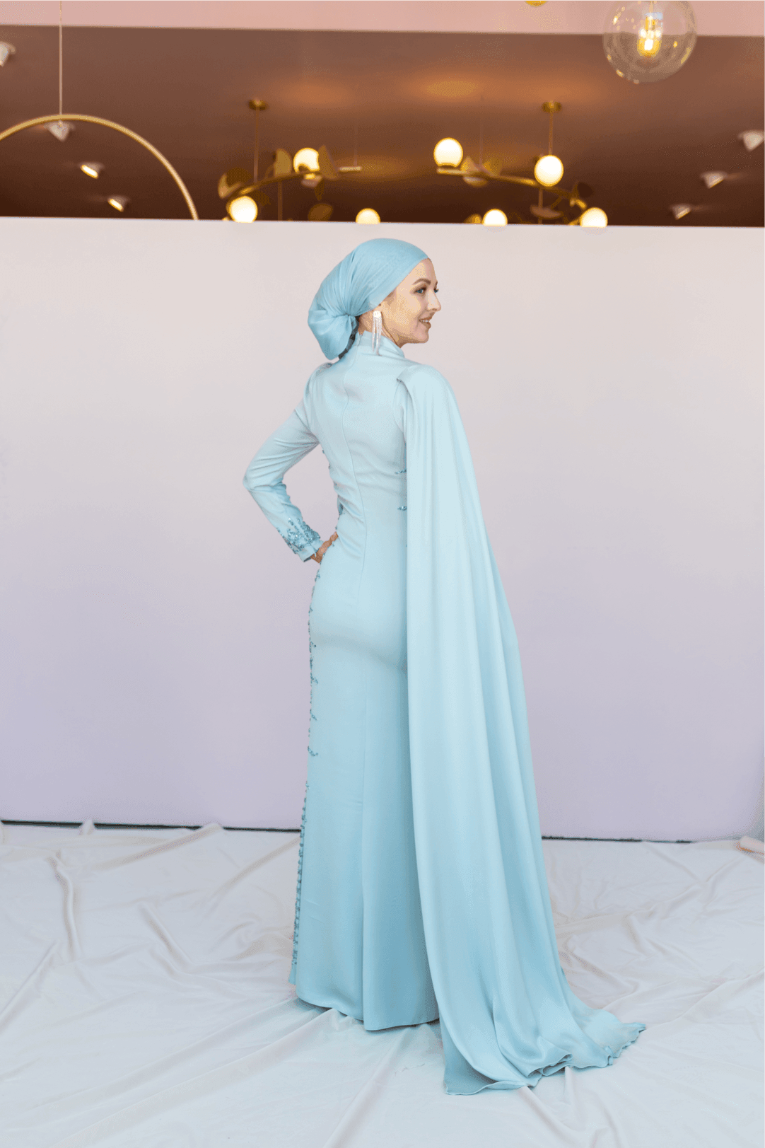 Anetta Hijab Evening Dress - Water Green