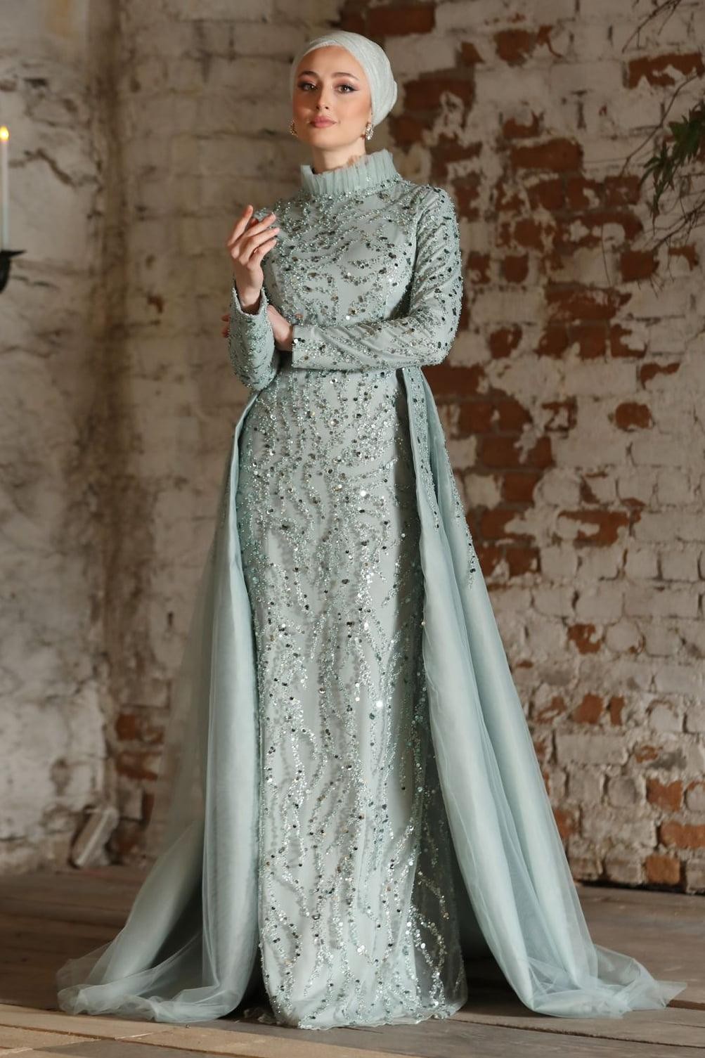 Amaya Hijab Evening Dress - Mint