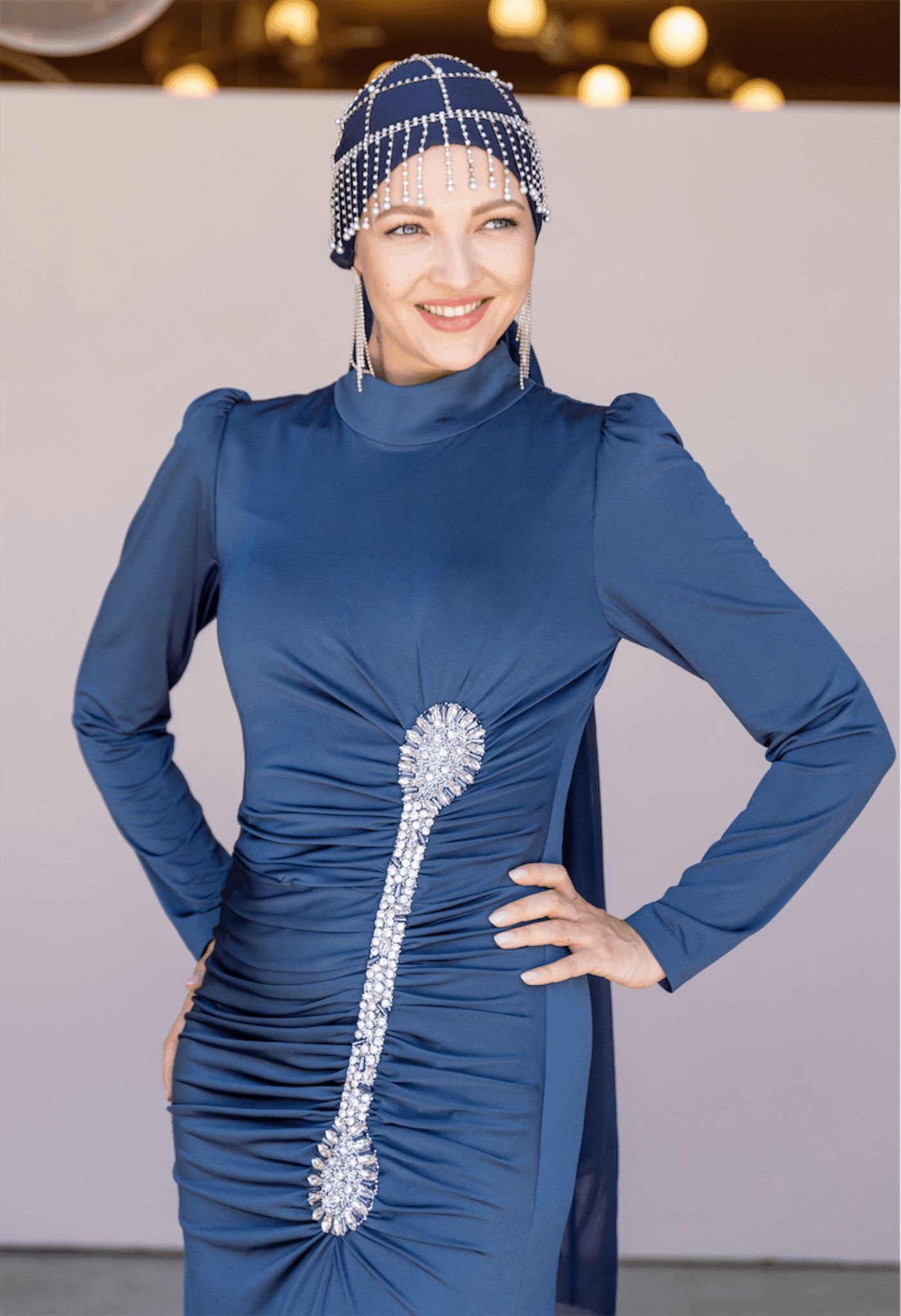 Lydia Hijab Evening Dress - Navy Blue