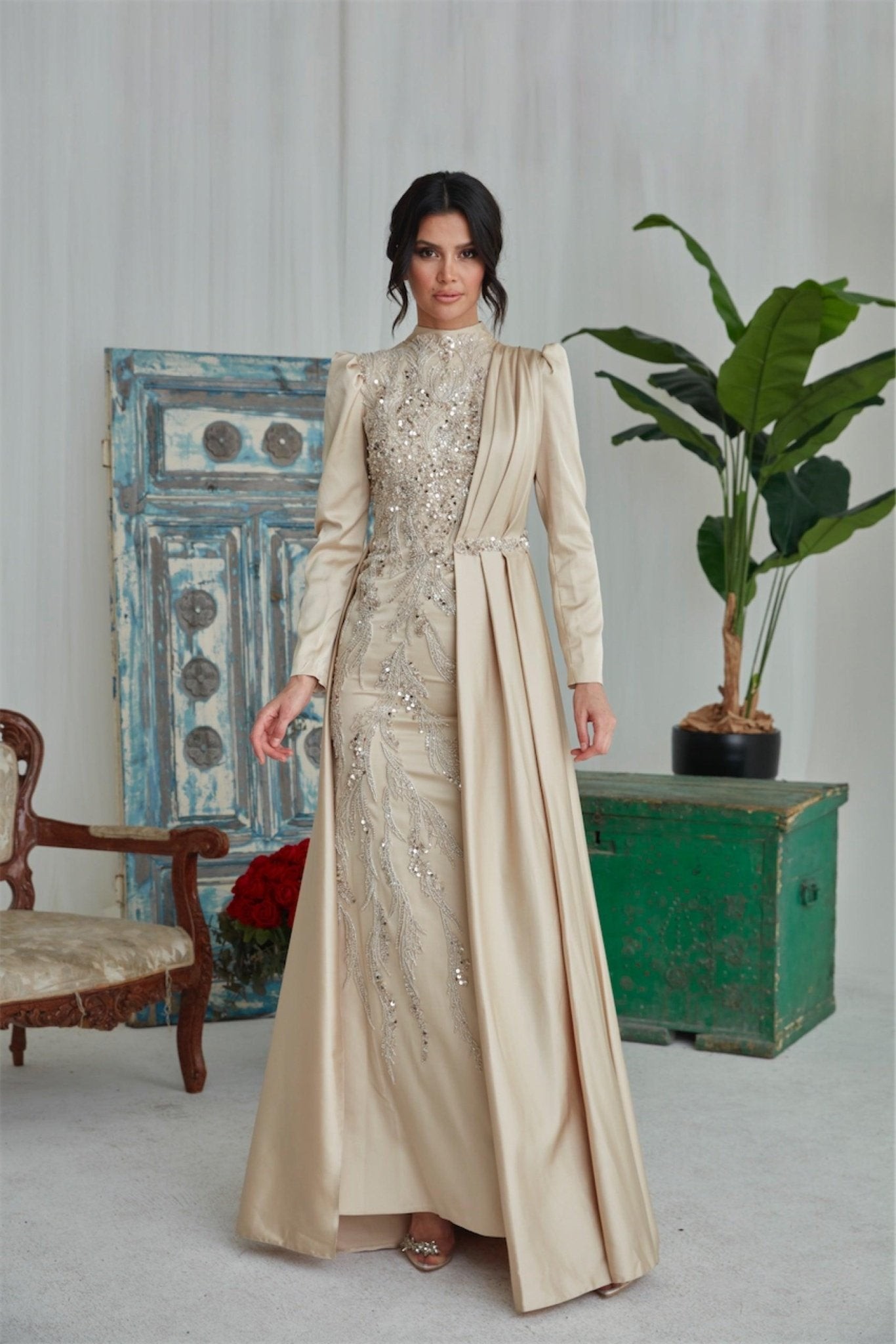 Fezra Hijab Abendkleid – Creme