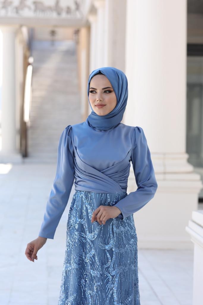 Larin Hijab Evening Dress Indigo
