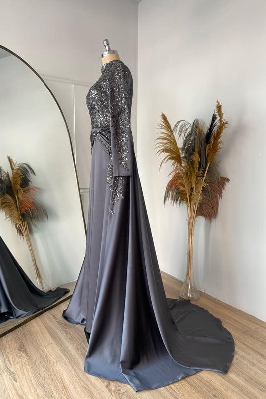 Mina Hijab Evening Dress - Anthracite