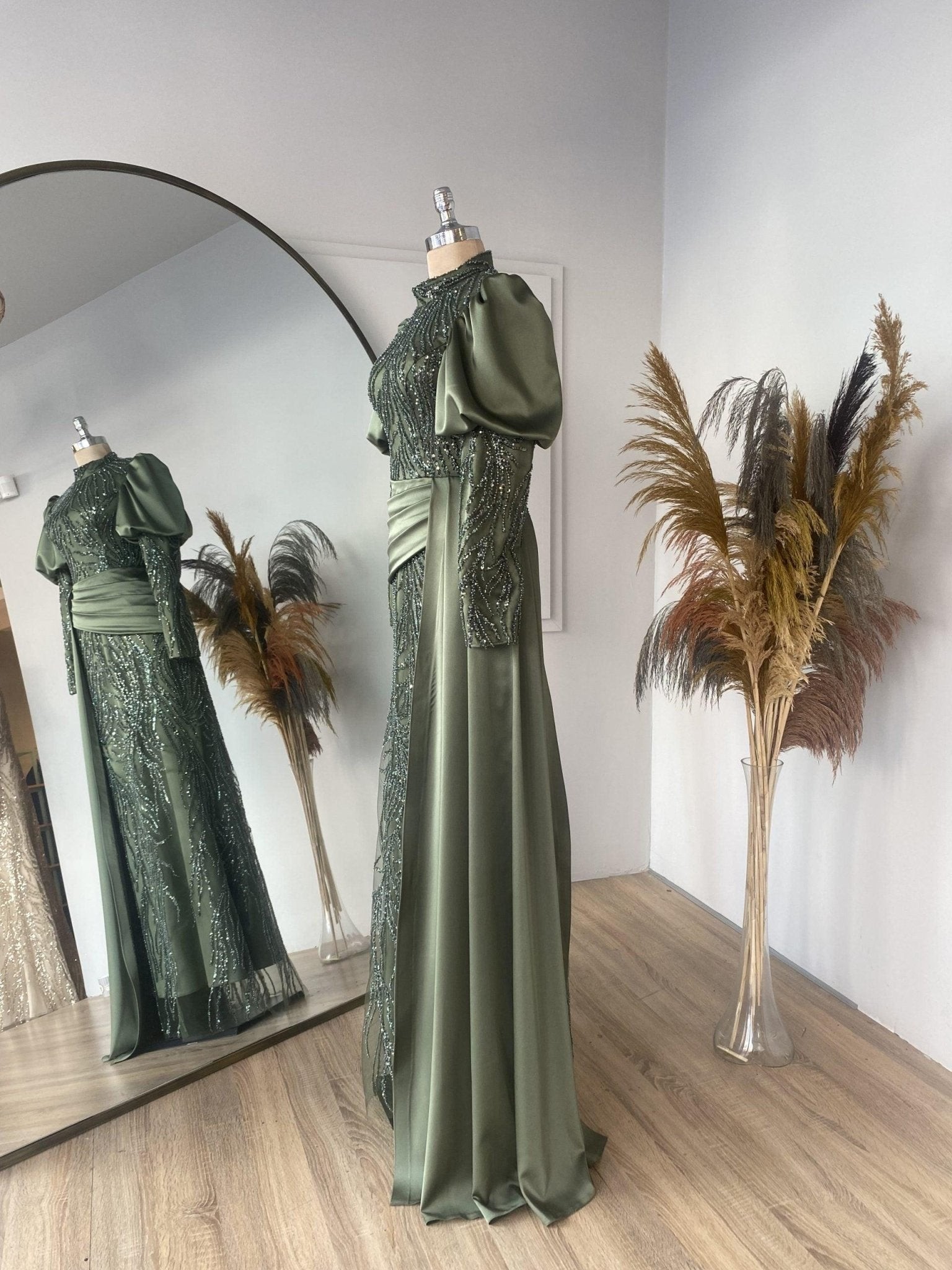 Elena Hijab Evening Dress - Khaki