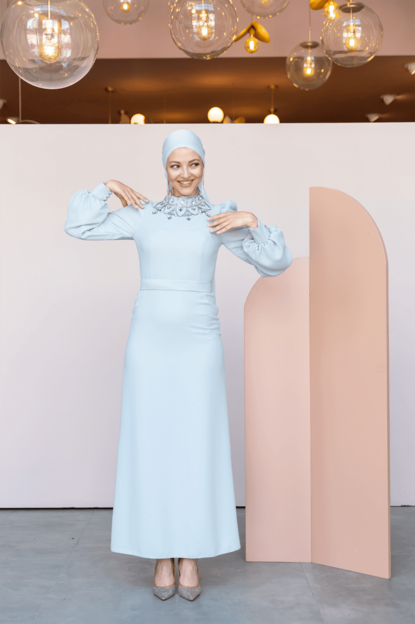 Taçmahal Hijab Evening Dress - Blue