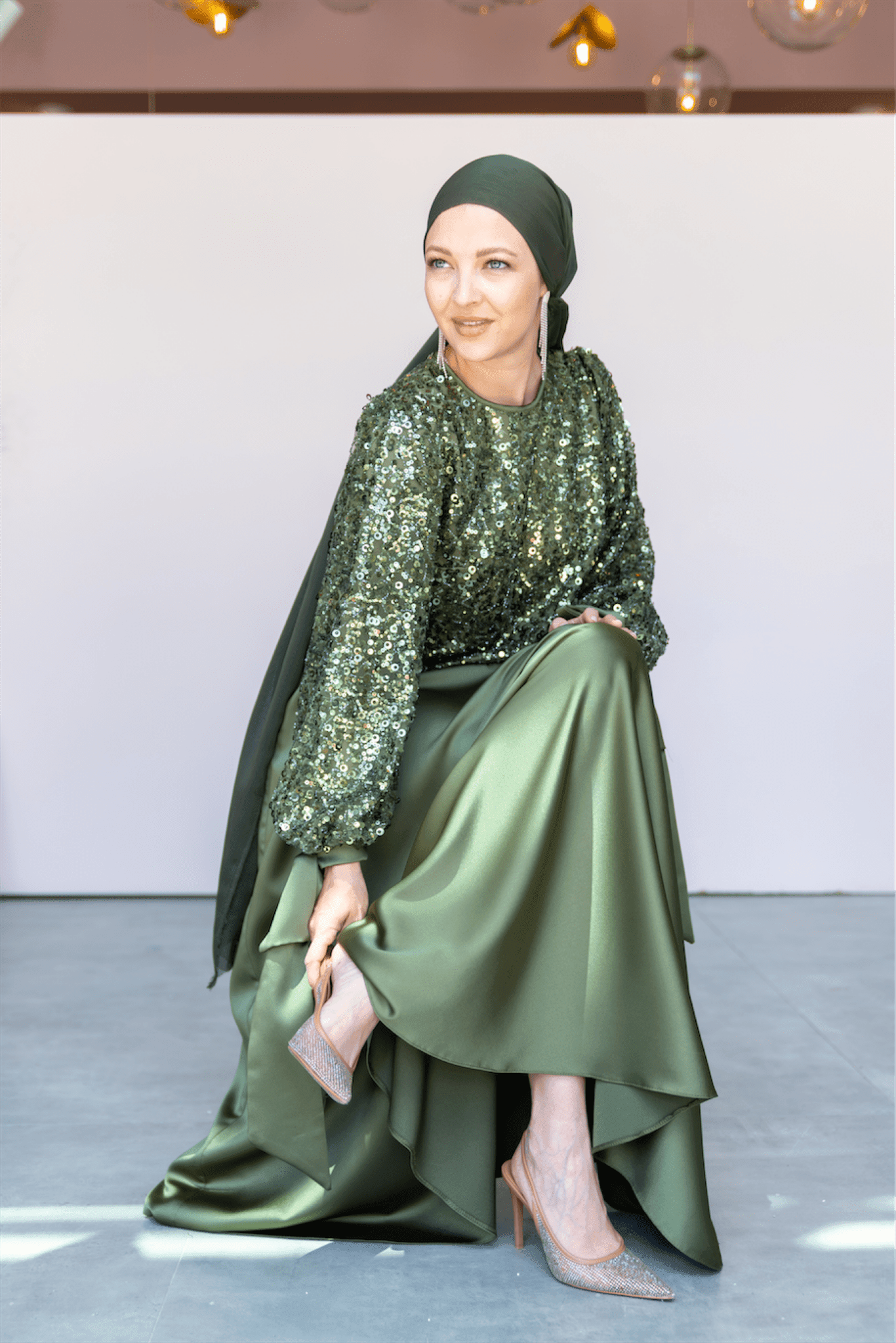 Ferce Hijab Evening Dress - Khaki