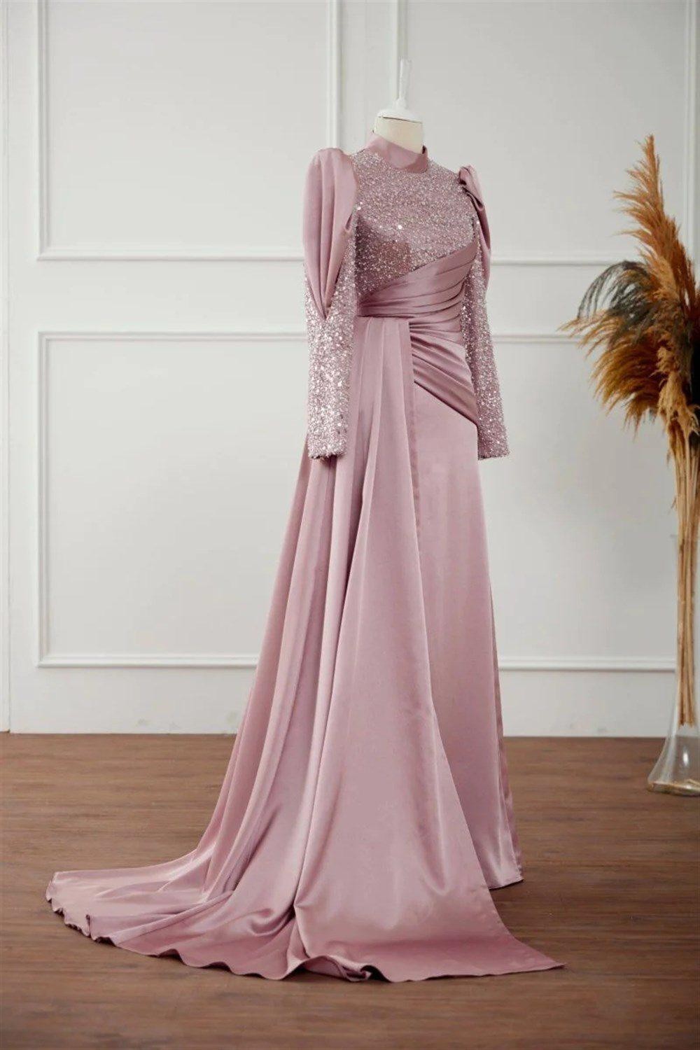 Karel Hijab Evening Dress - Powder