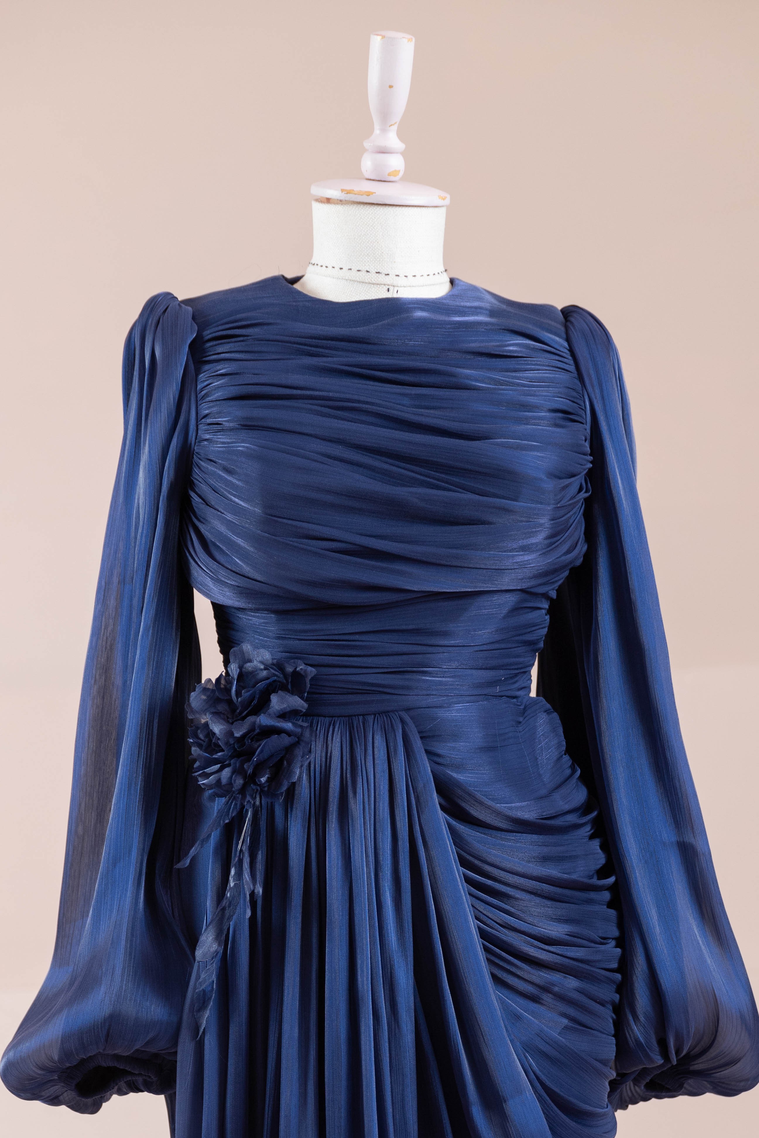 Çiçekli Lotus Tesettür Abiye - Navy Blue