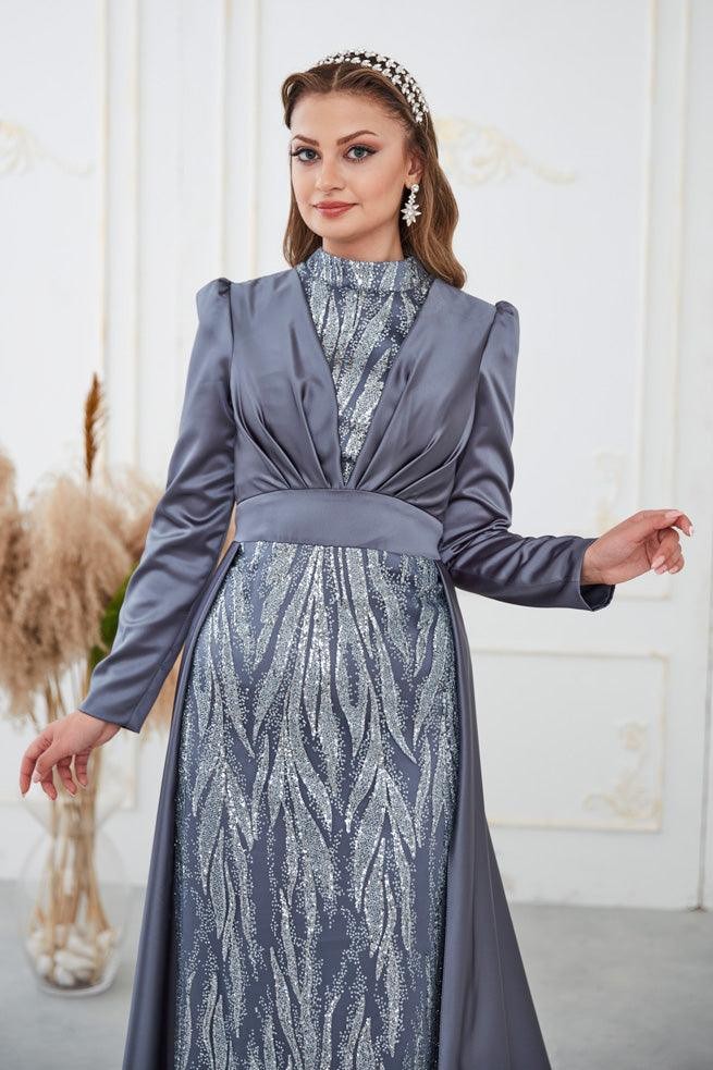 Bella Hijab Evening Dress - Anthracite