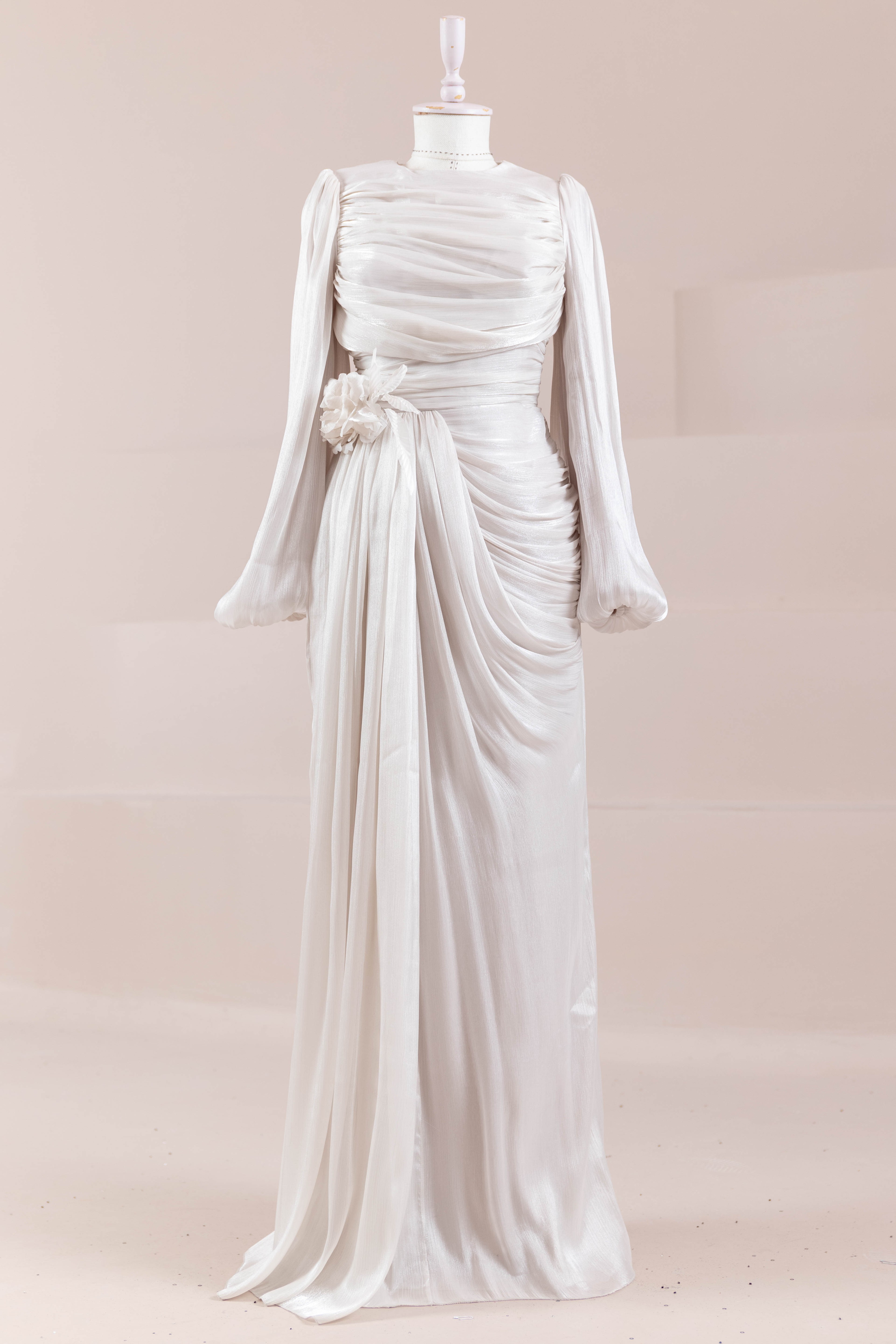 Çiçekli Lotus Tesettür Abiye - Beige