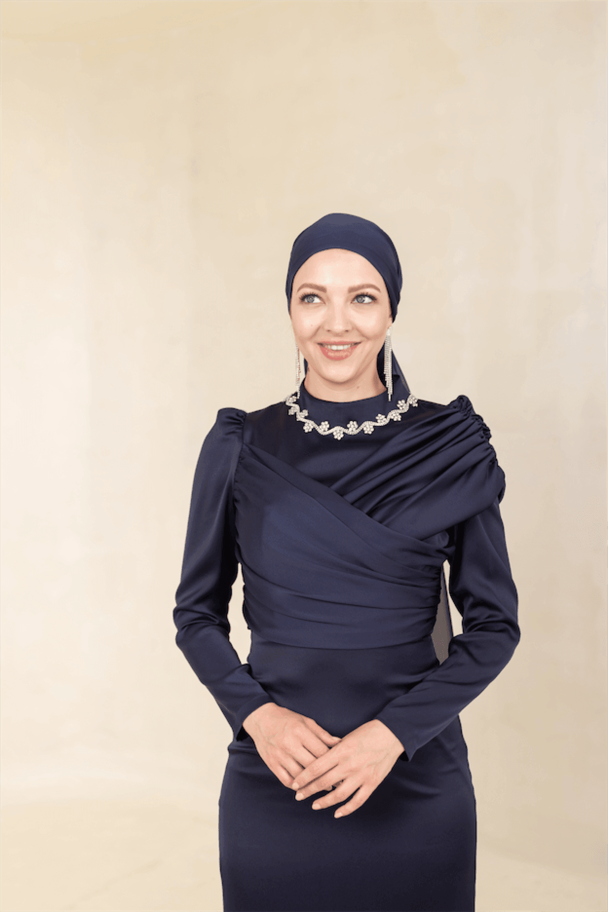 Esperanza Hijab Evening Dress - Navy Blue