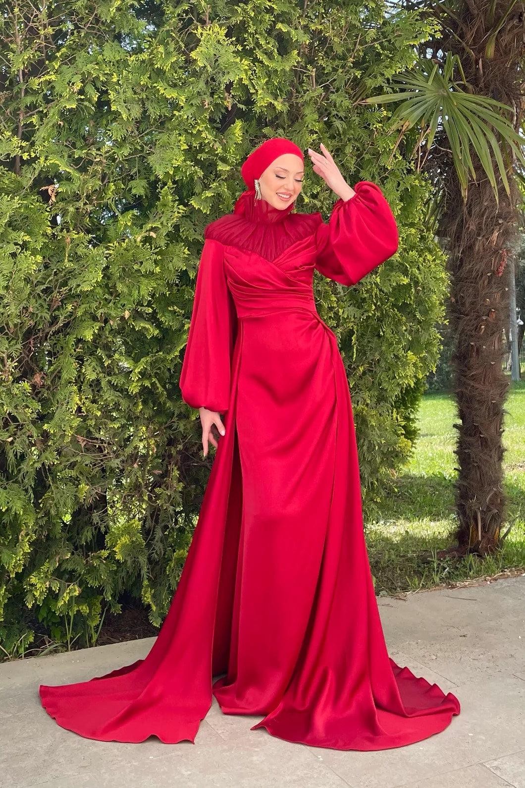 Hüma Hijab Evening Dress - Red