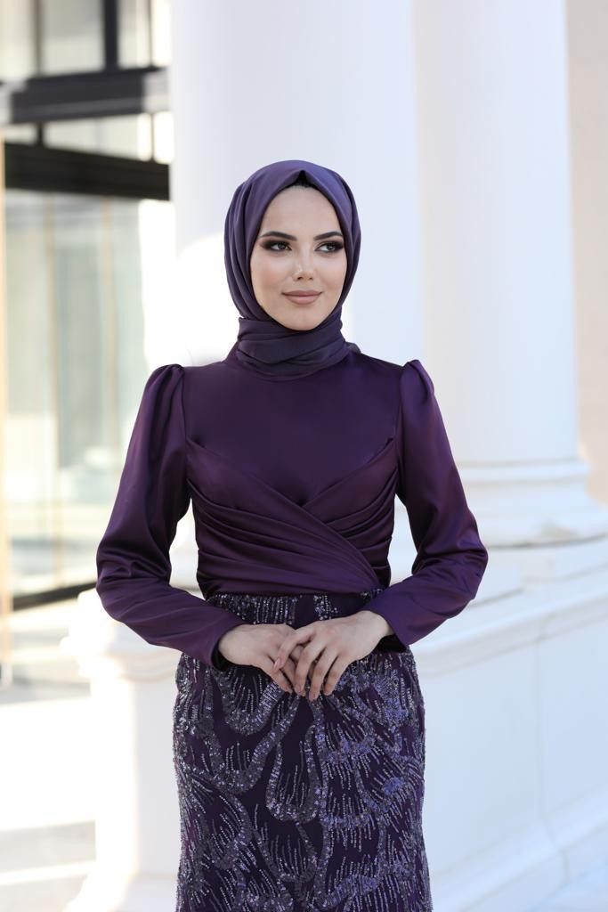 Larin Hijab Evening Dress Plum