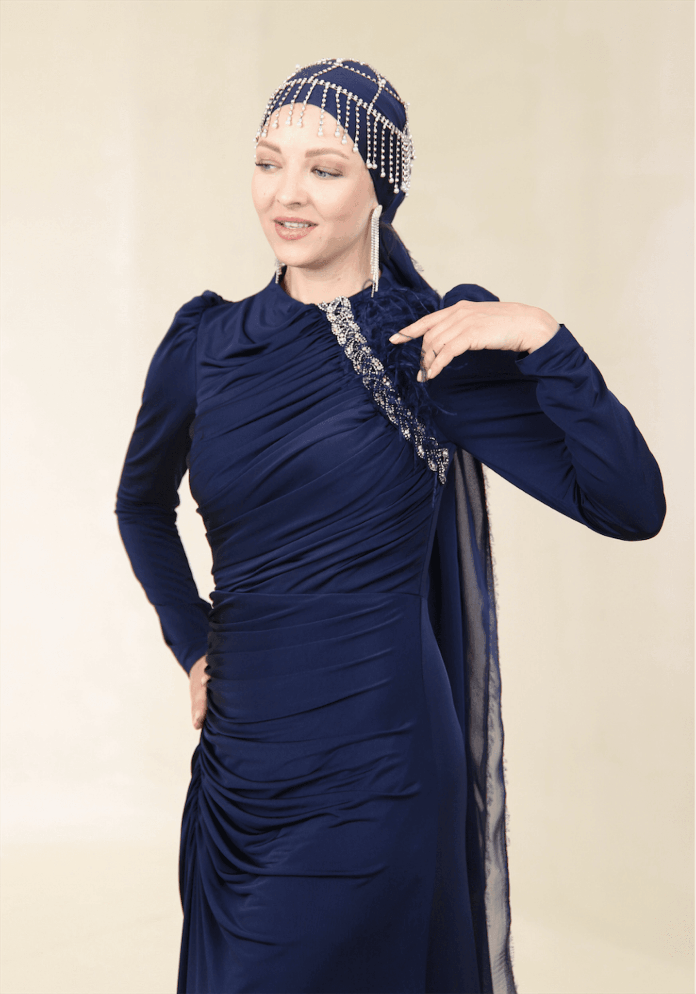 Setri Hijab Evening Dress - Navy Blue