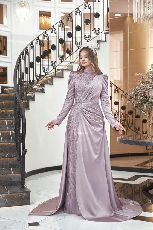 Helen Hijab Evening Dress - Powder