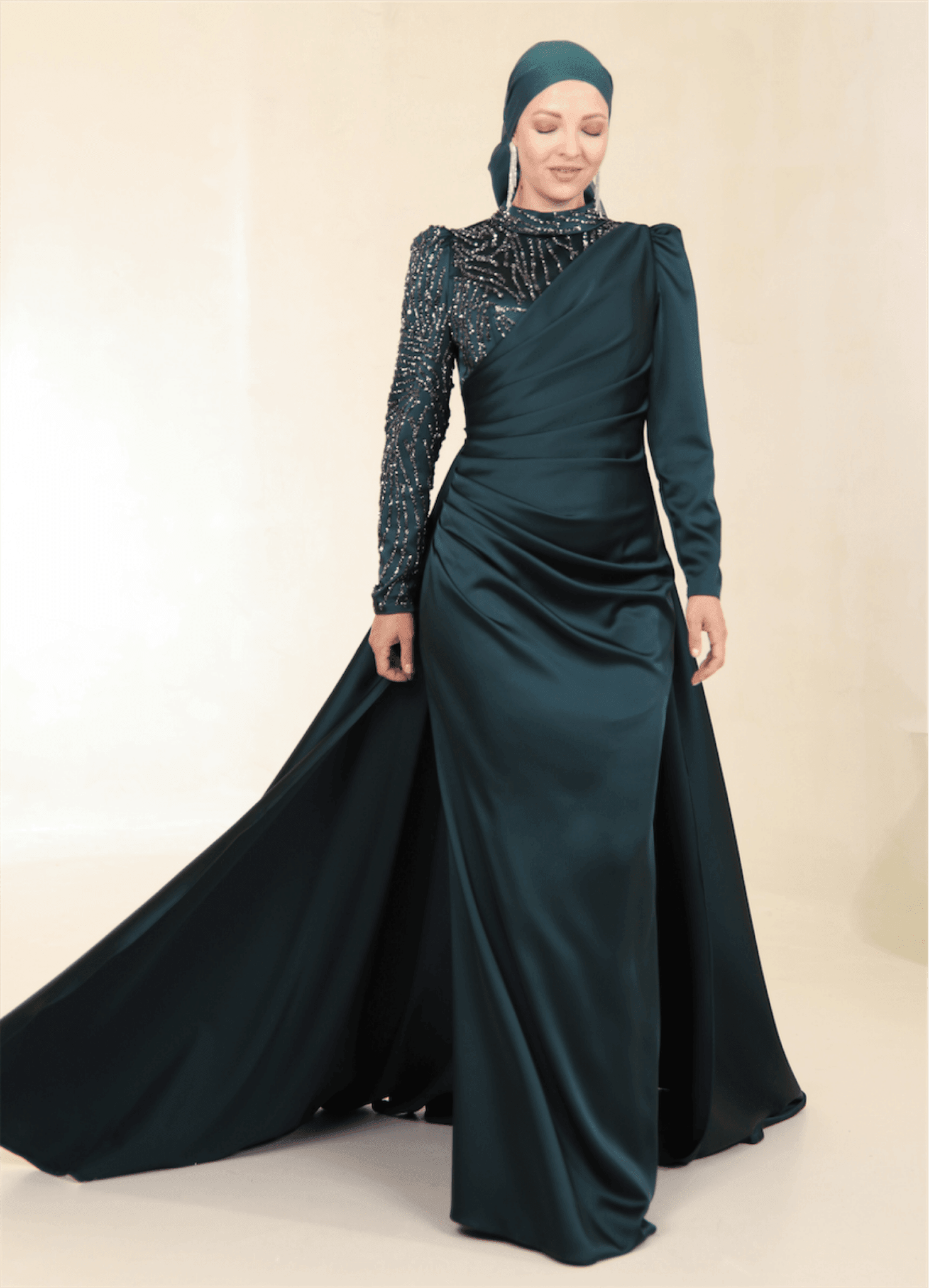 Ester Hijab Evening Dress - Emerald