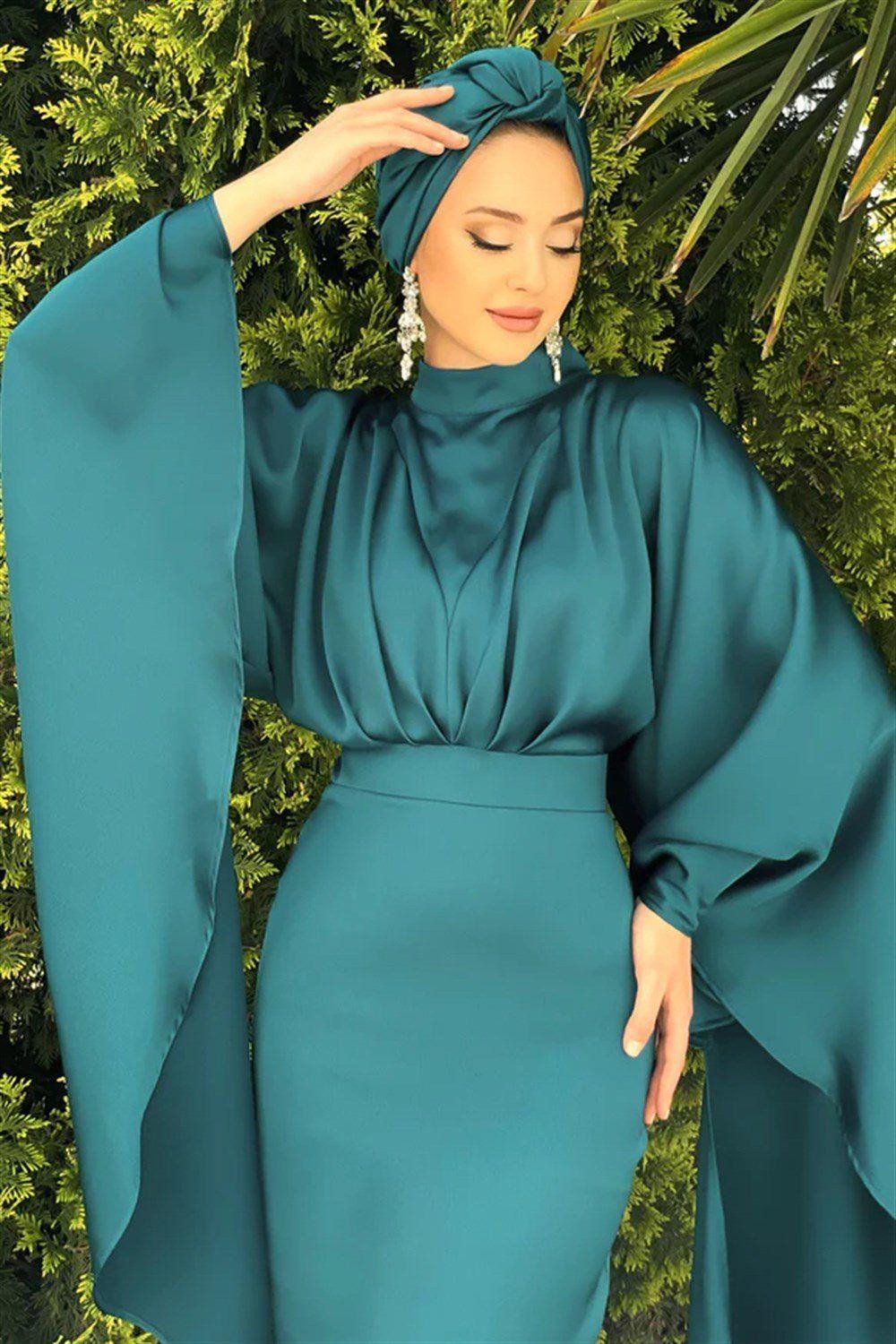 Erva Hijab Evening Dress - Petrol