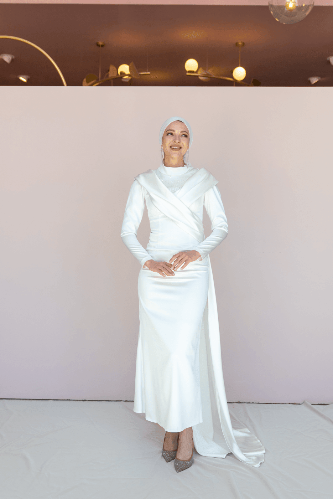 Glorinda Hijab Evening Dress - White