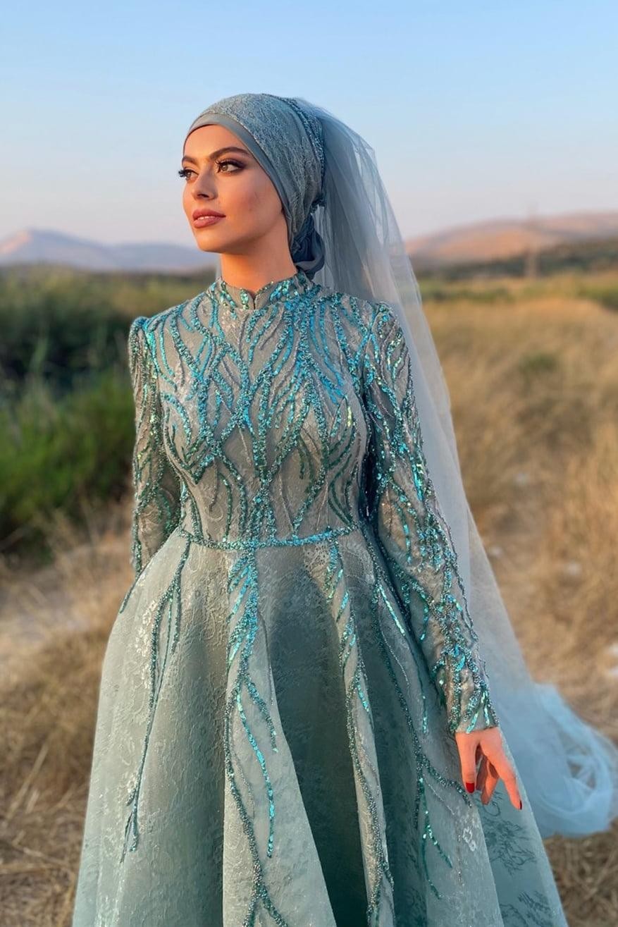 Çırağan Hijab Evening Dress - Mint