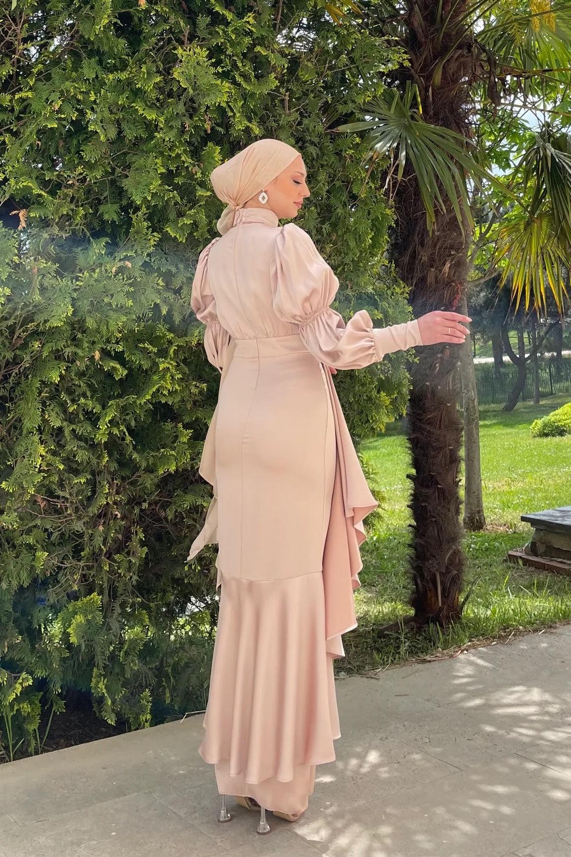 Birsu Hijab Evening Dress - Powder