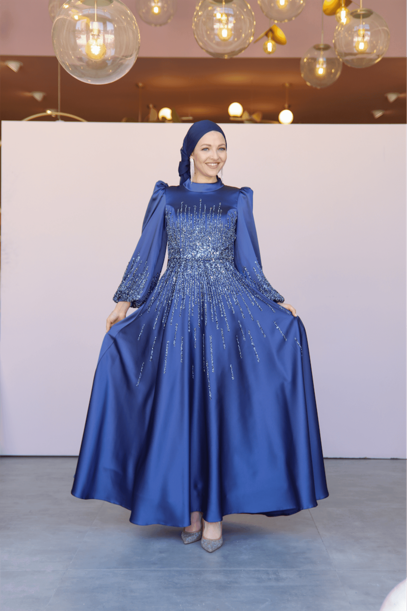 Water Hijab Evening Dress - Indigo