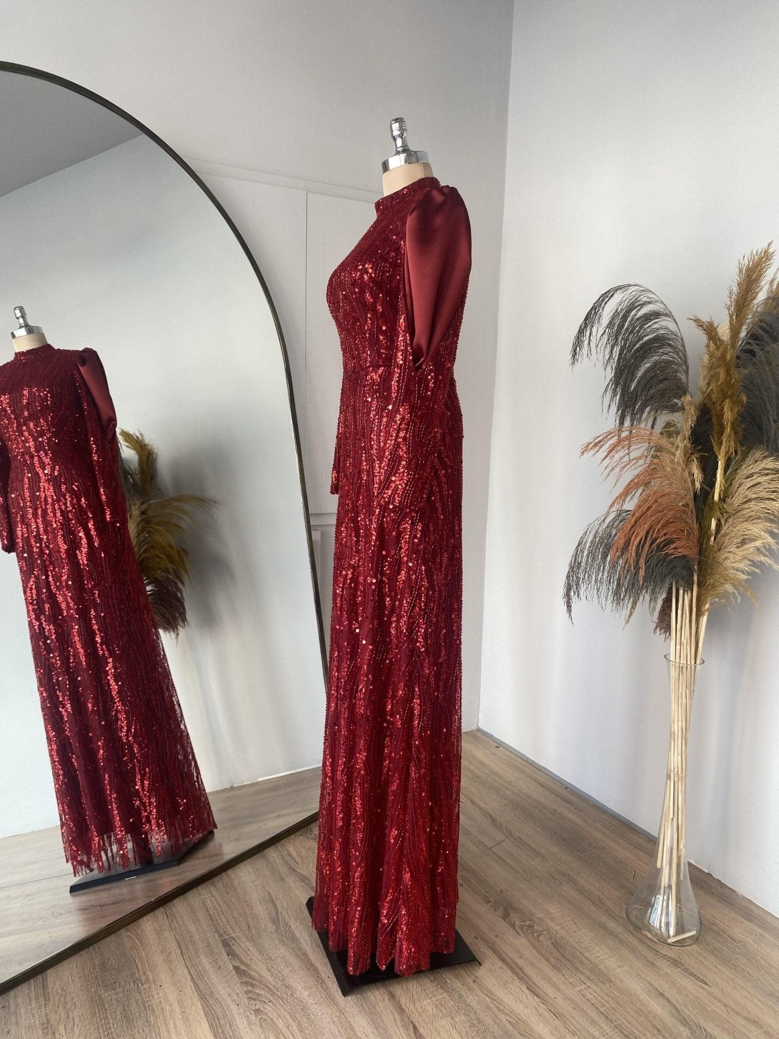 Lisa Hijab Abendkleid – Weinrot