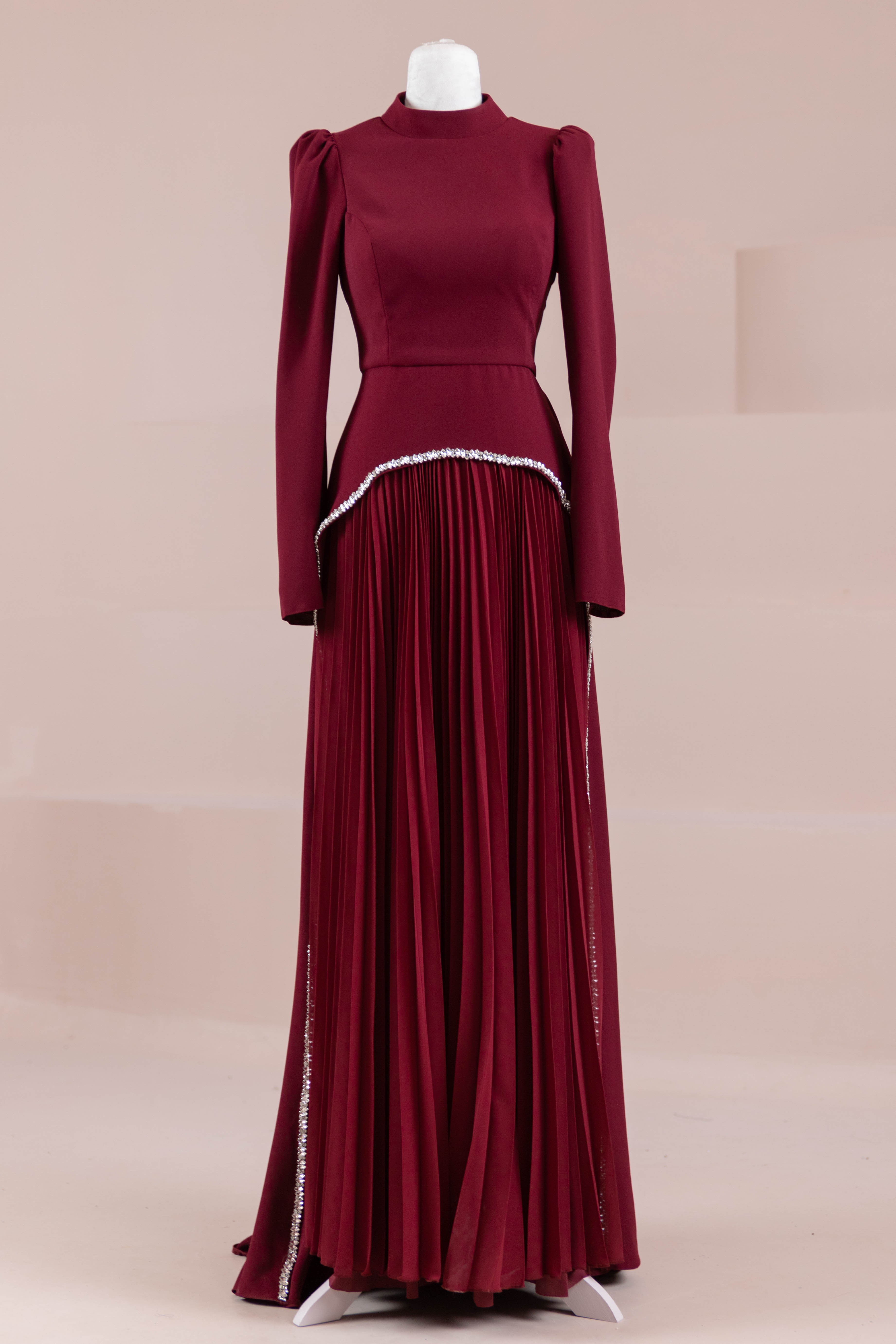 Elise Tesettür Abiye - Burgundy