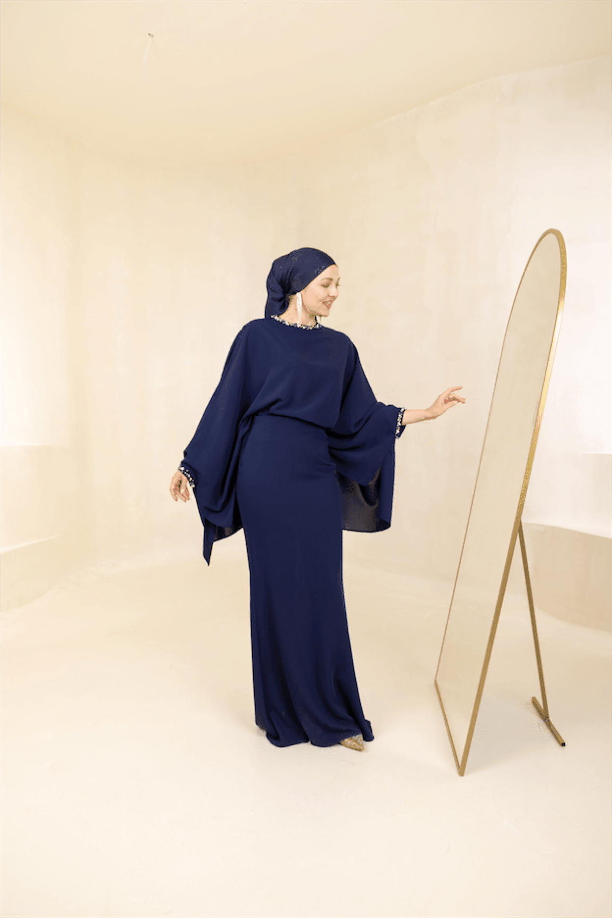 Eveline Hijab Evening Dress - Navy Blue