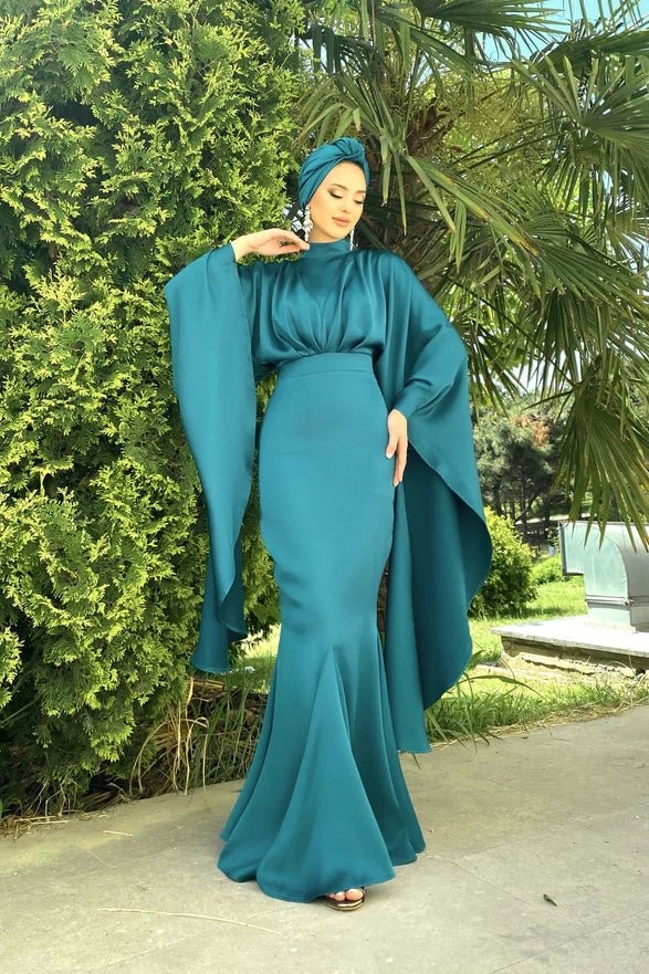 Erva Hijab Evening Dress - Petrol