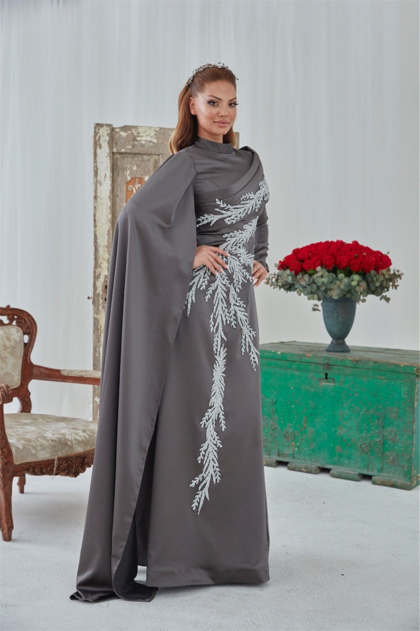 Emily Hijab Abendkleid – Grau