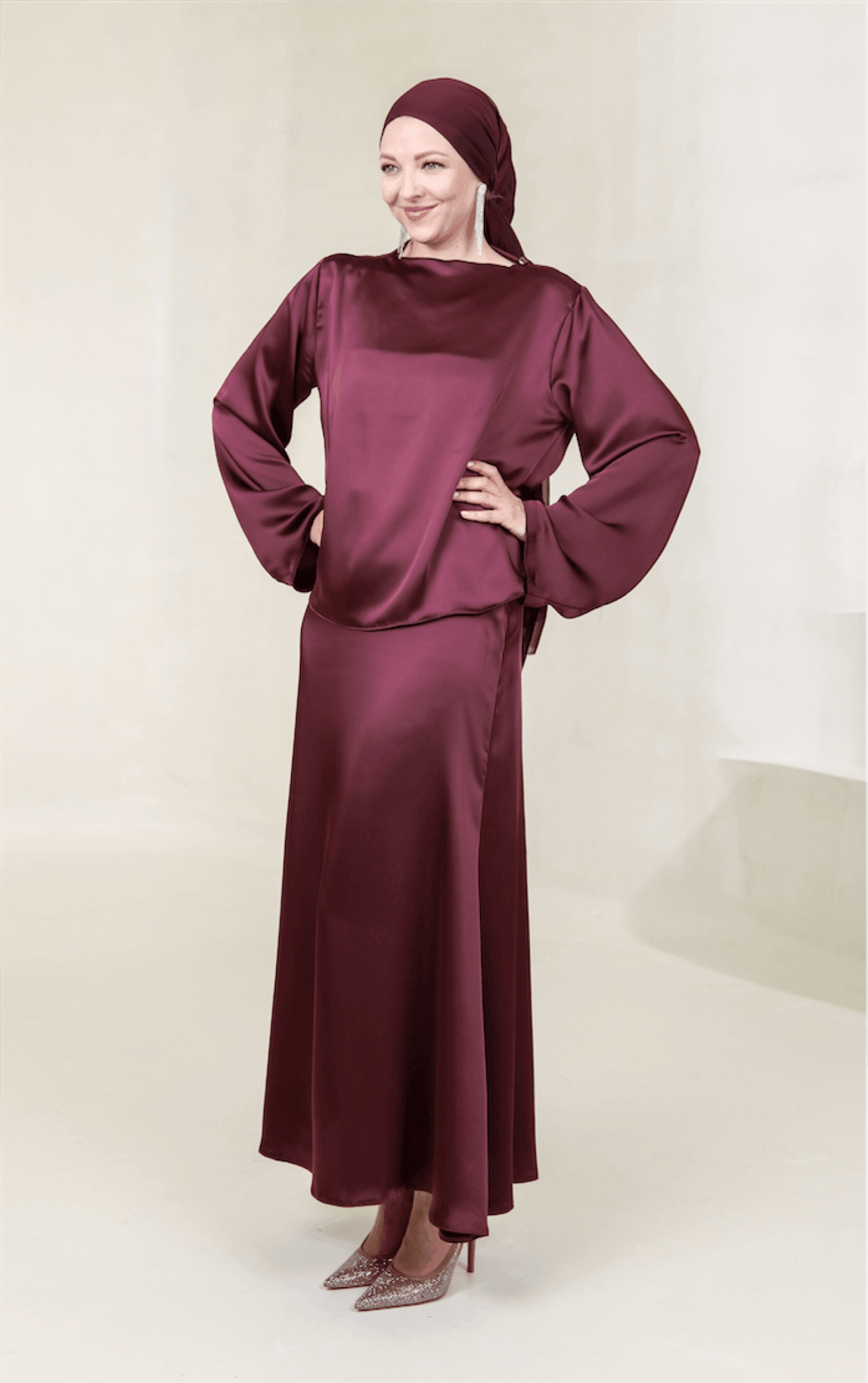 Candida Hijab Suit - Claret Red