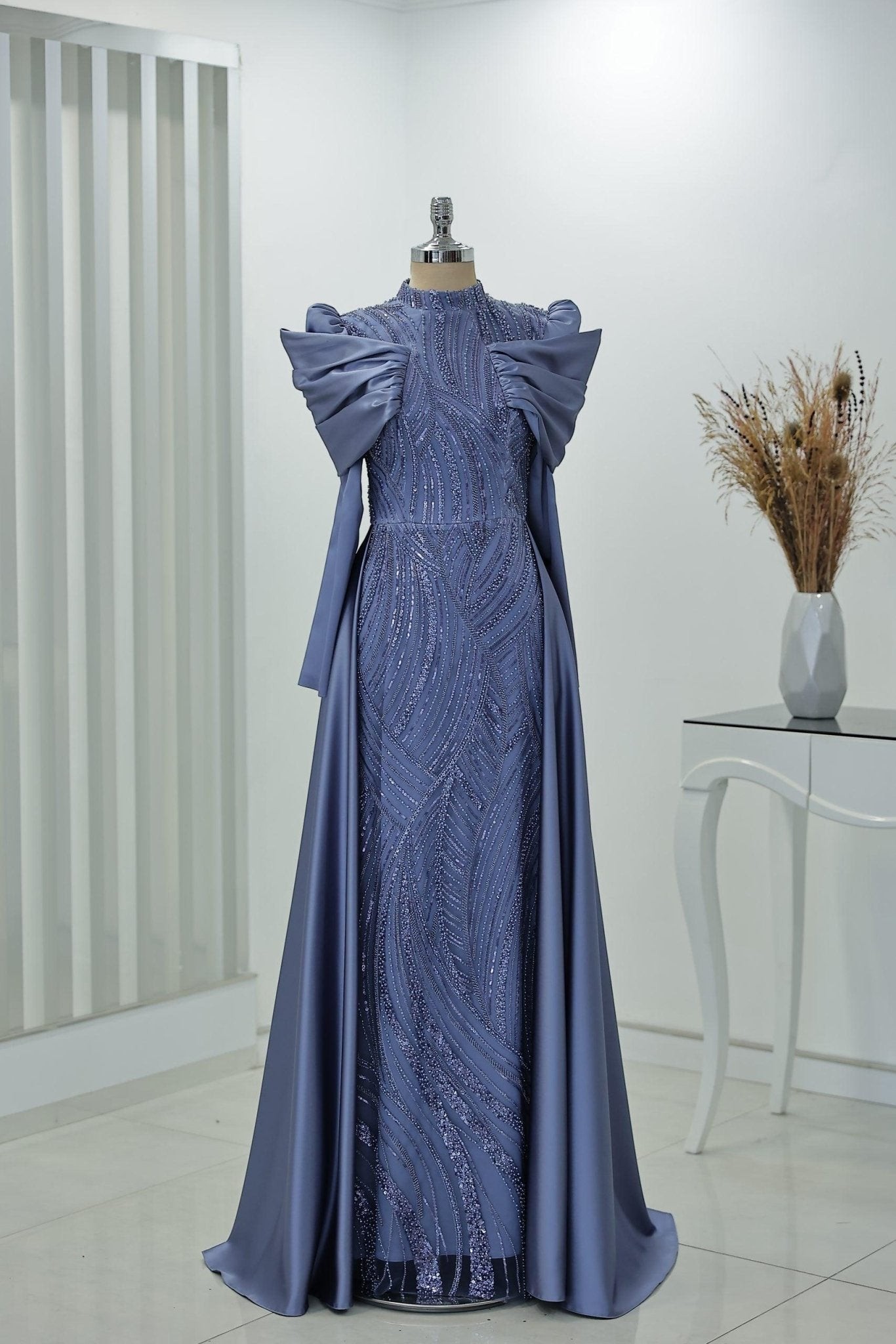 Lidya Hijab Evening Dress - Indigo