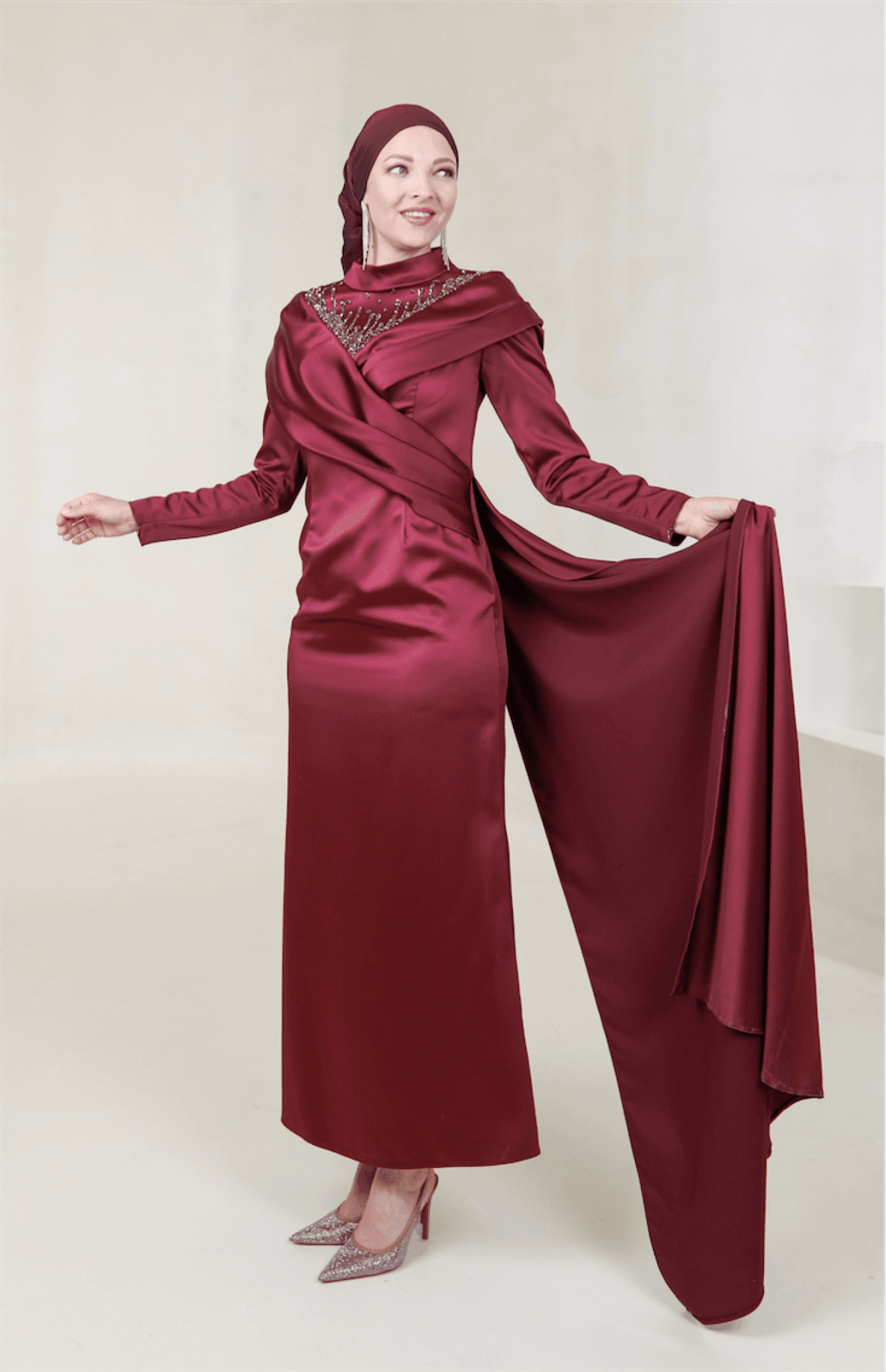 Glorinda Hijab Evening Dress - Claret Red