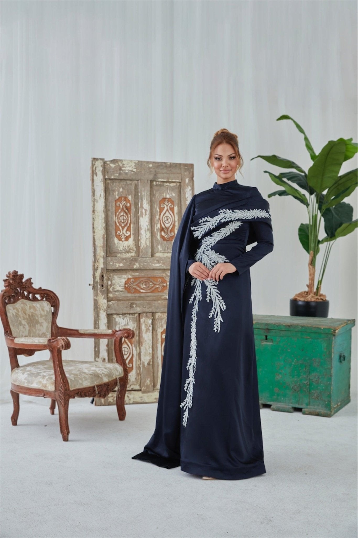 Emily Hijab Evening Dress - Navy Blue