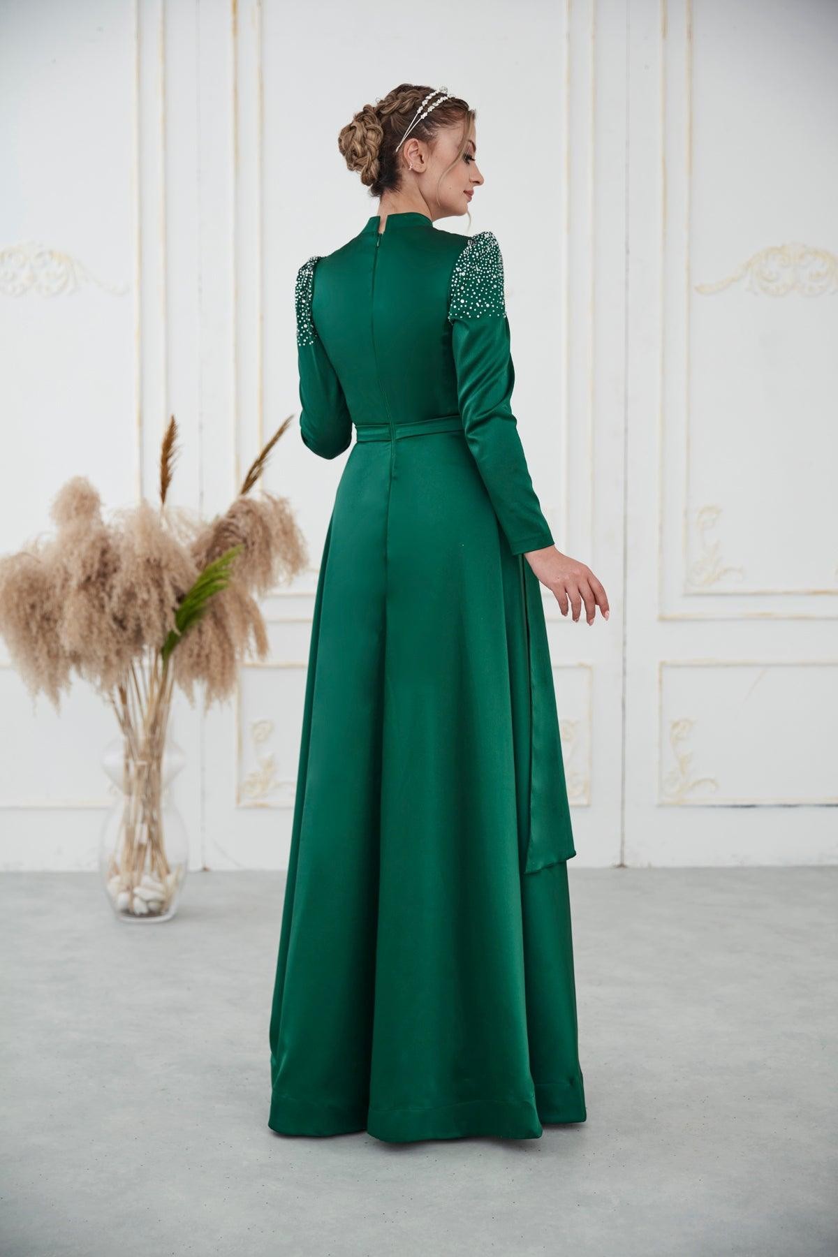 Fiona Hijab Evening Dress - Emerald