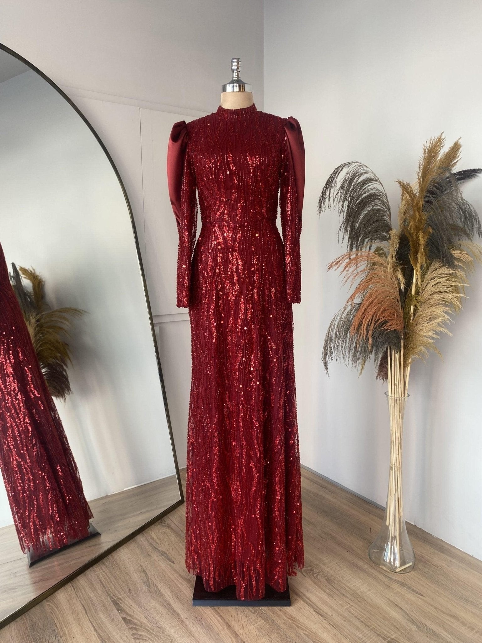 Lisa Hijab Evening Dress - Claret Red
