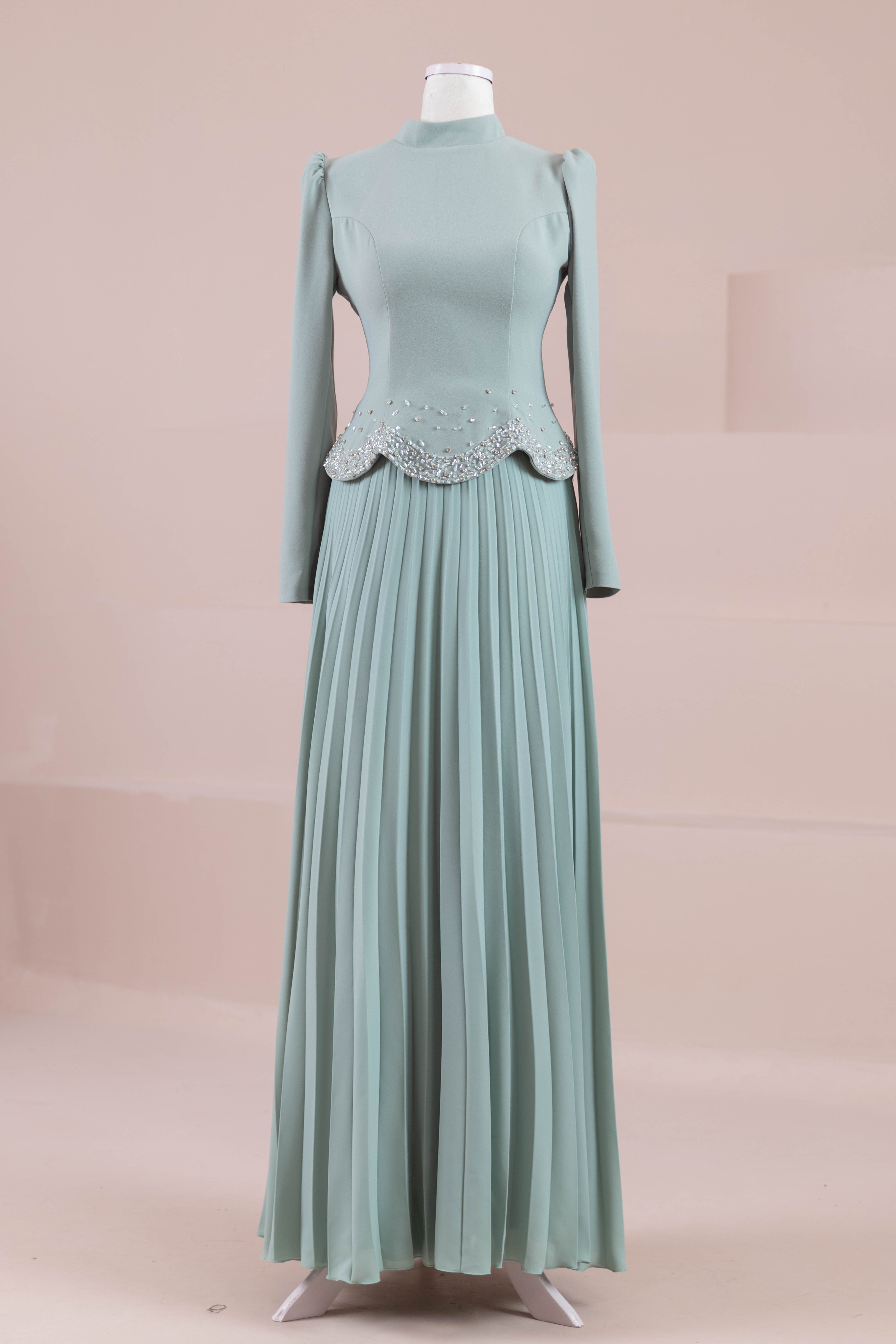 Velor Tesettur Abiye - Mint