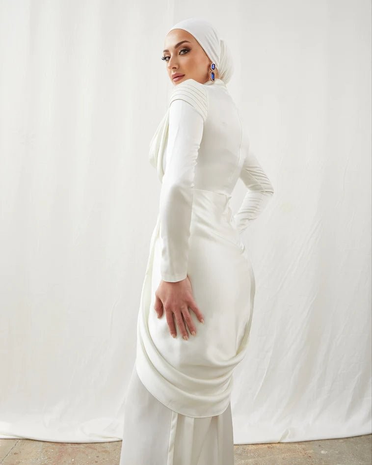 Sanem Ecru Hijab Evening Dress