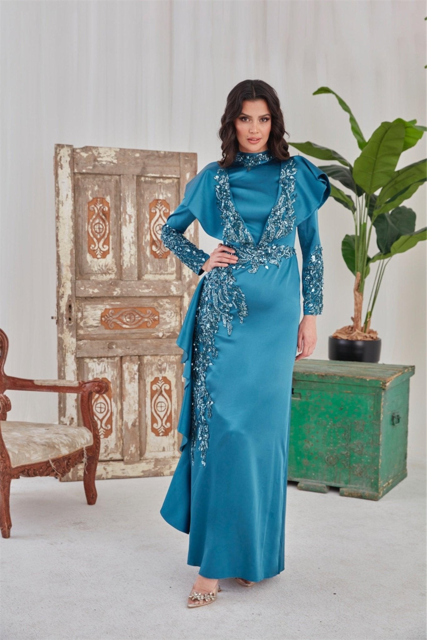 Feenhaftes Hijab-Abendkleid – Blau