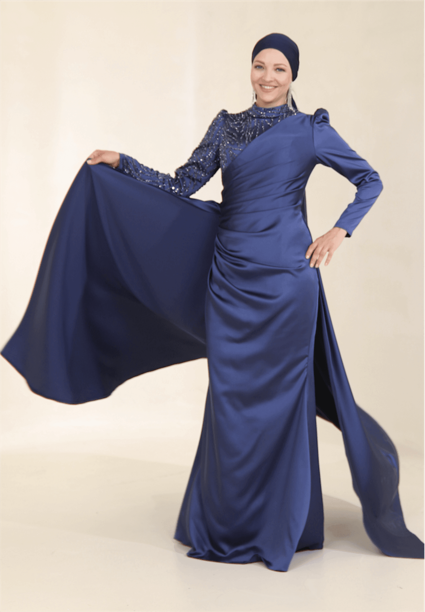 Ester Hijab Evening Dress - Indigo