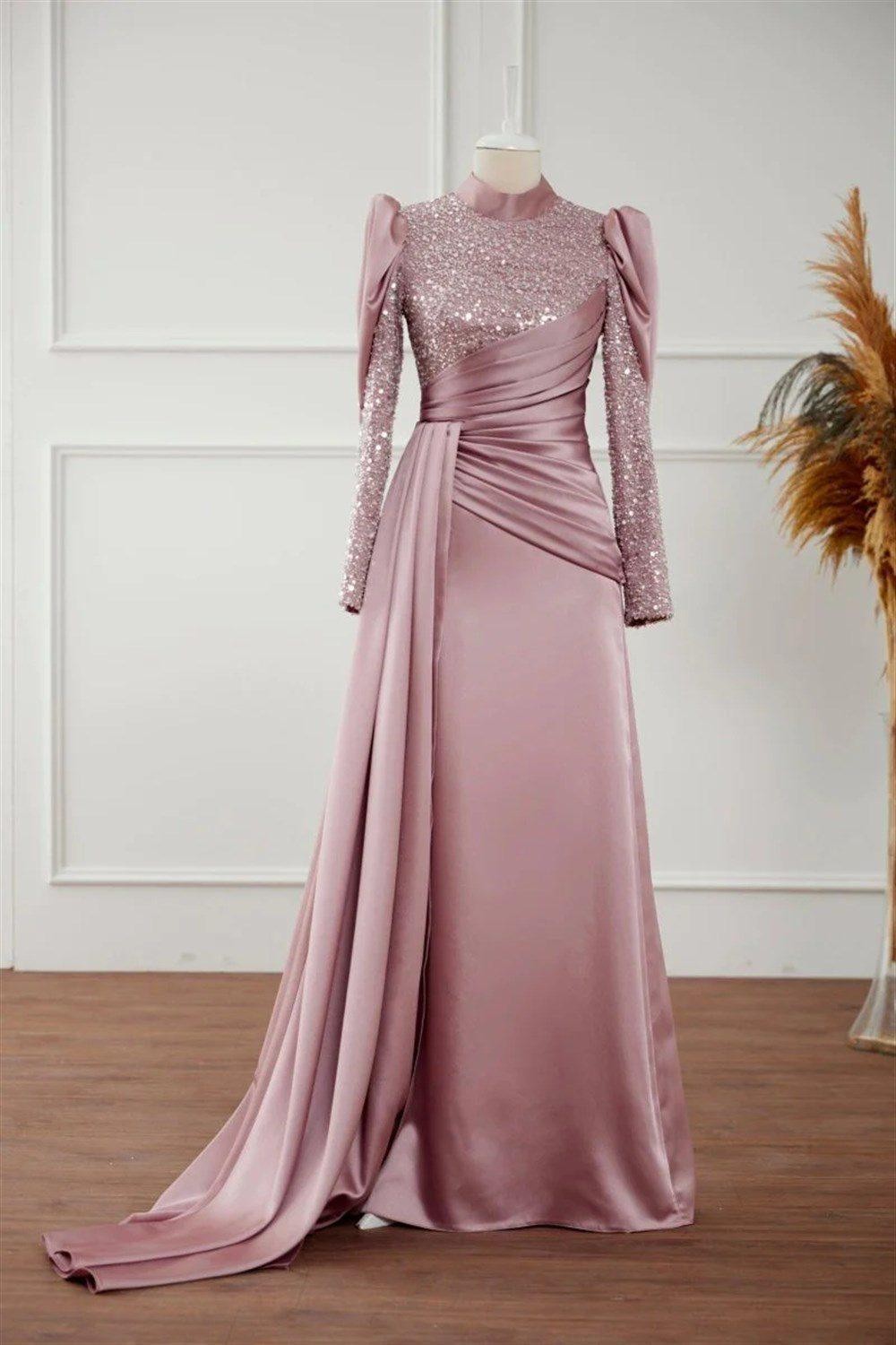 Karel Hijab Evening Dress - Powder