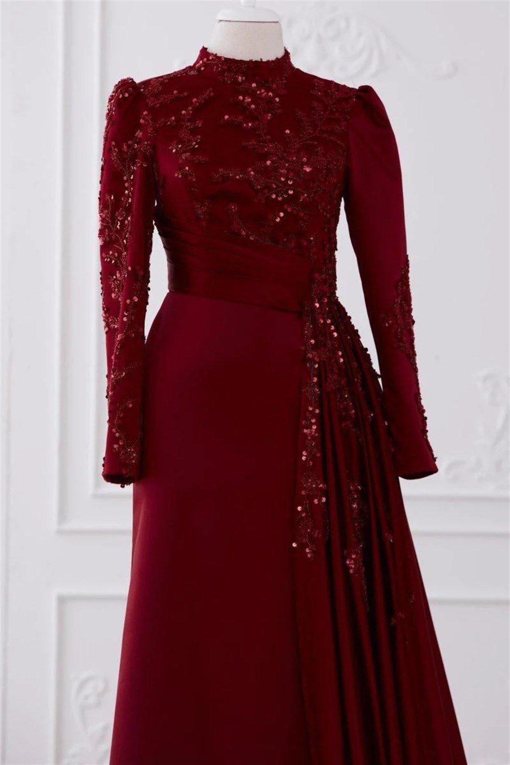 Talisman Hijab Evening Dress - Claret Red