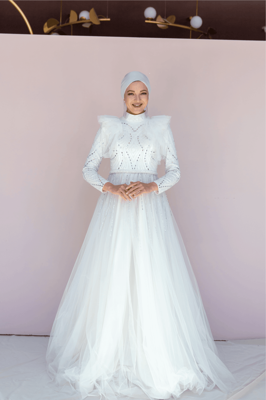 Rosette Hijab Evening Dress - White