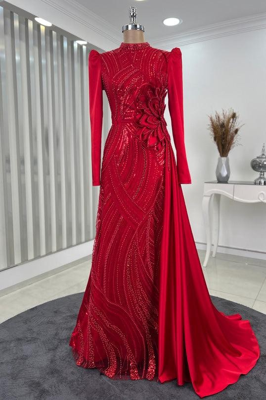 Farah Hijab Evening Dress - Red
