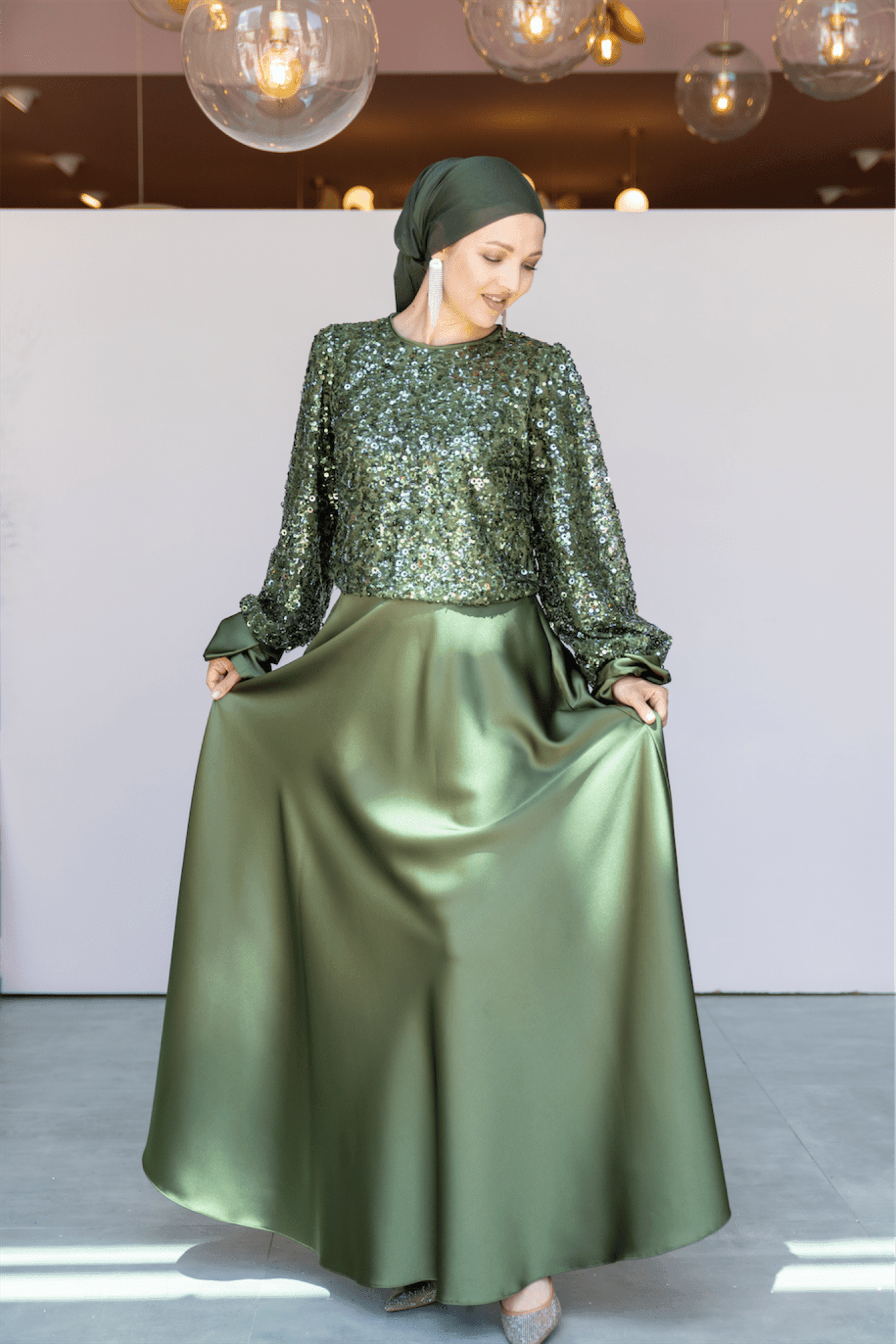 Ferce Hijab Evening Dress - Khaki