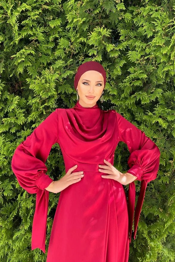 Elvira Hijab Evening Dress - Wine