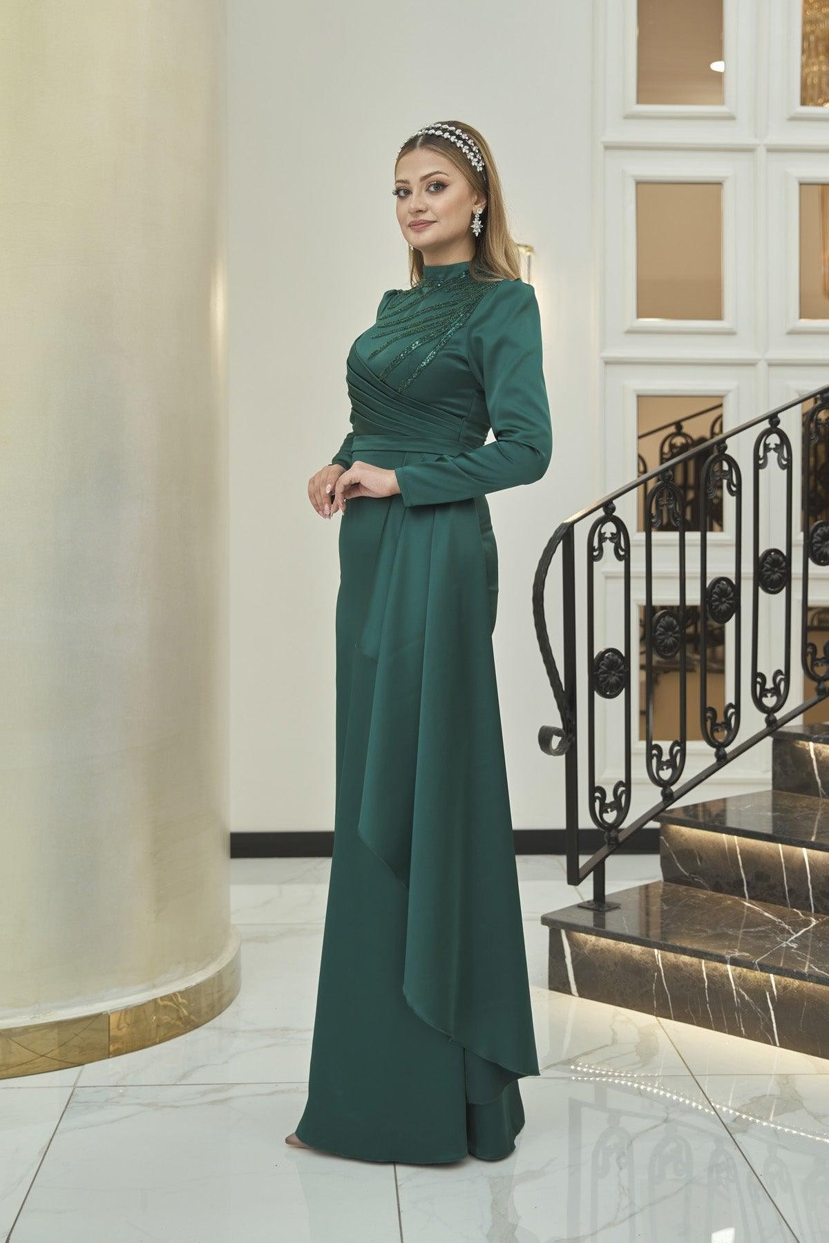 Robe de soirée Sırma Hijab - Émeraude