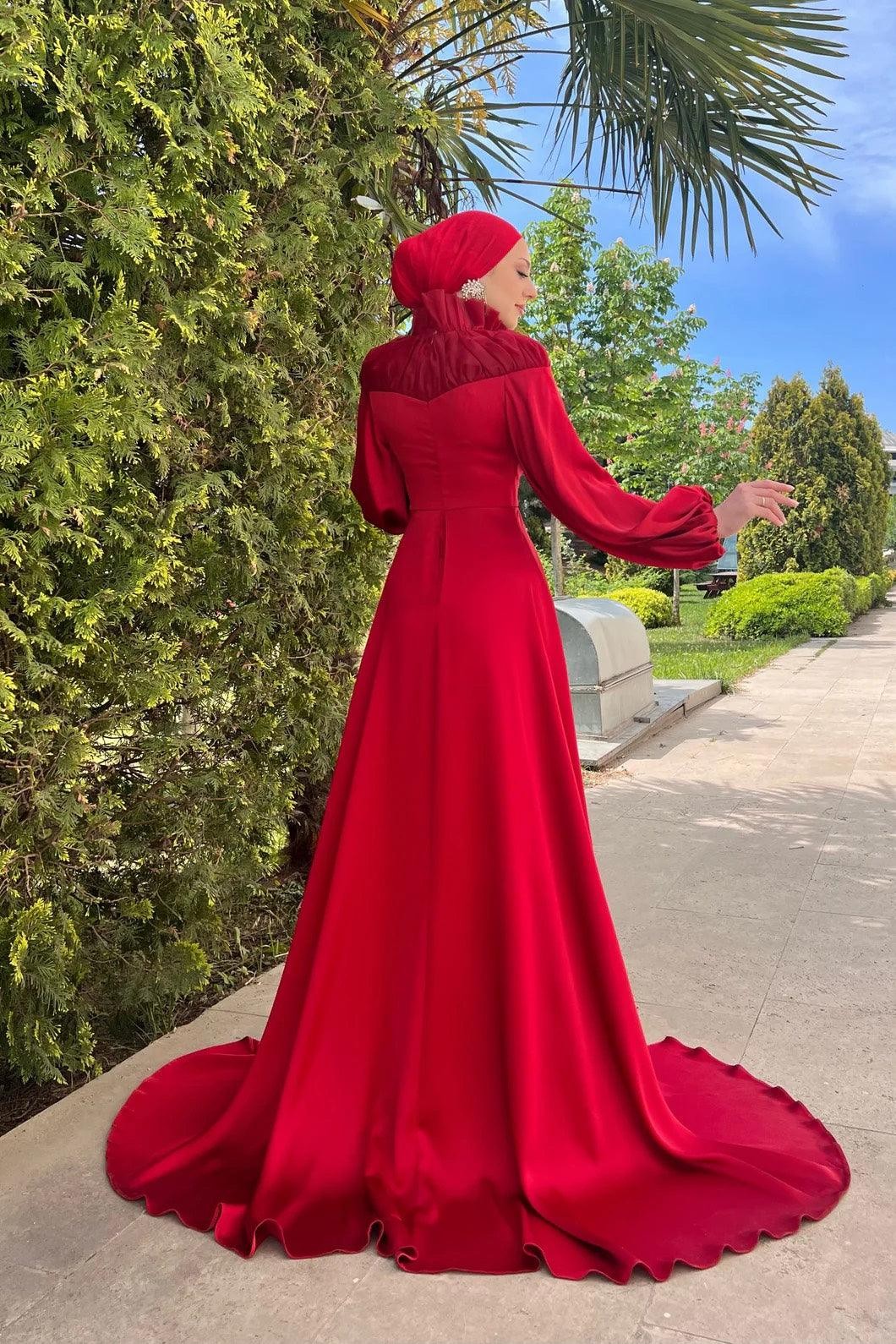 Eftelya Hijab Evening Dress - Red