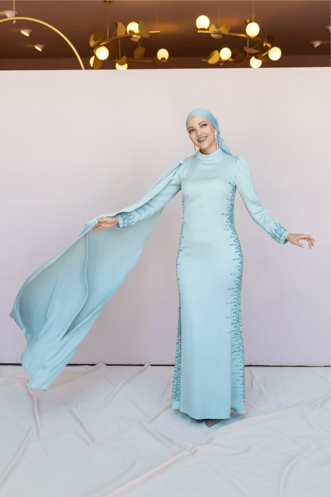 Anetta Hijab Evening Dress - Water Green