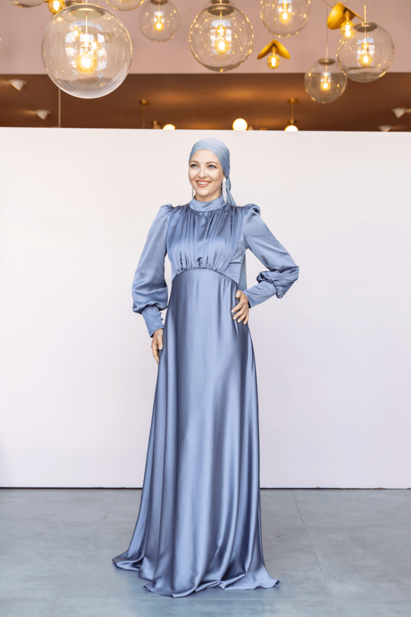 Dilay Hijab Evening Dress - Gray