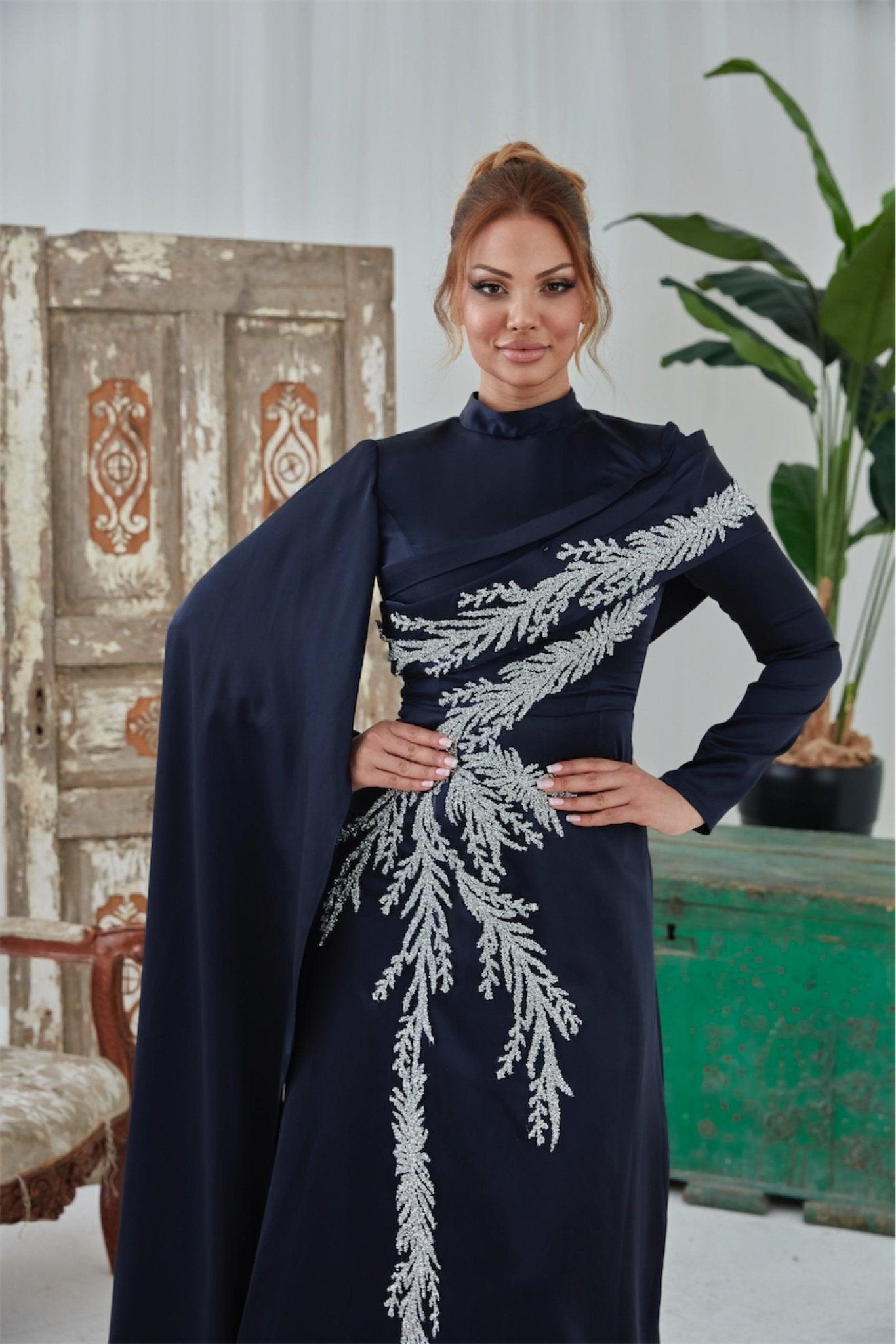 Emily Hijab Evening Dress - Navy Blue
